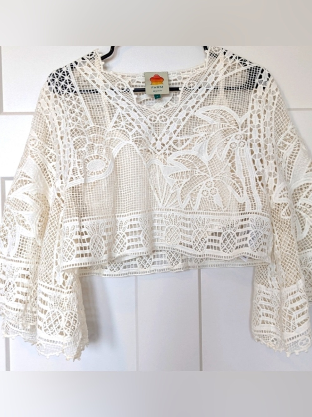 Farm Rio NWT Boho Cropped Guipure Lace Blouse Size small - Picture 7 of 14